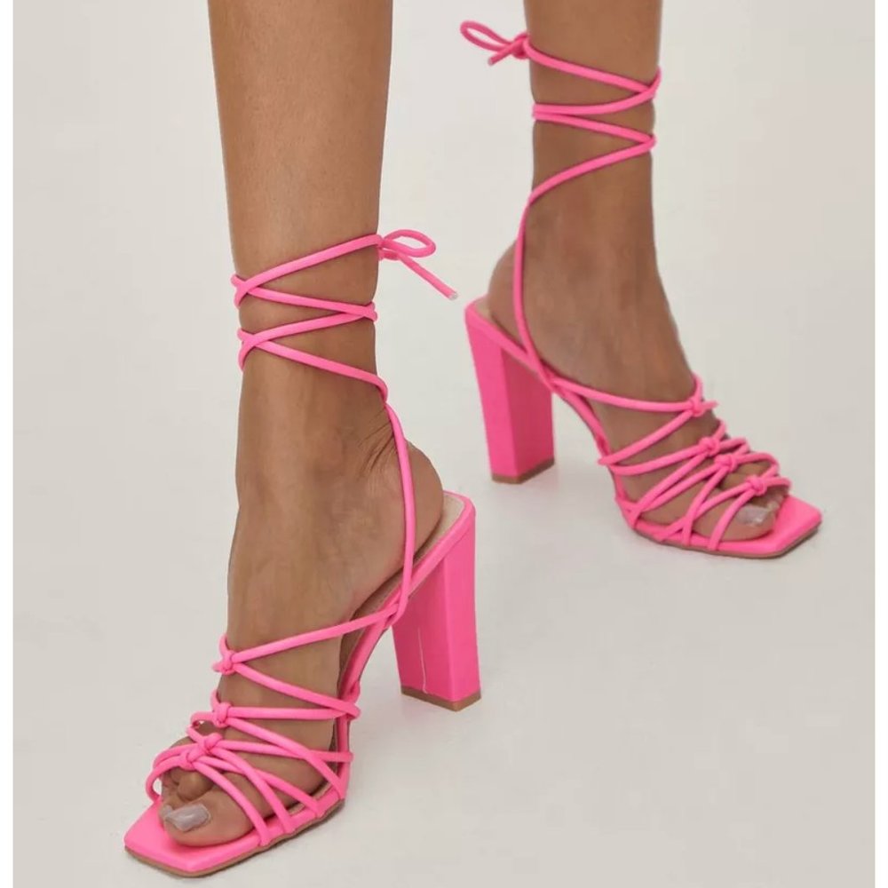 Faux Leather Strappy Block Heels